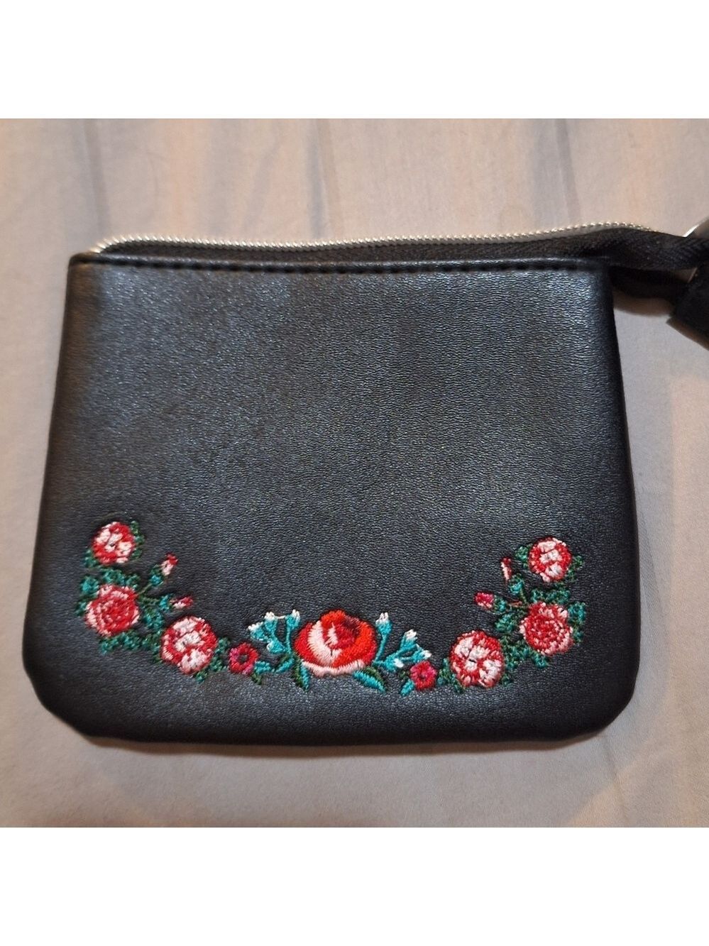 Bench Black Floral Embroidered Zipper Coin Purse